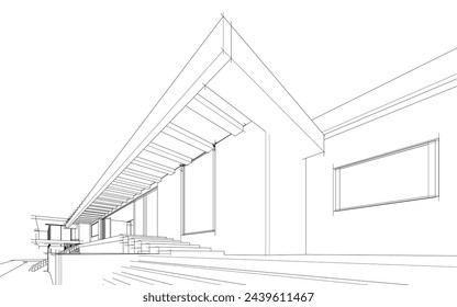 Modern house architectural sketch vector 3d illustration