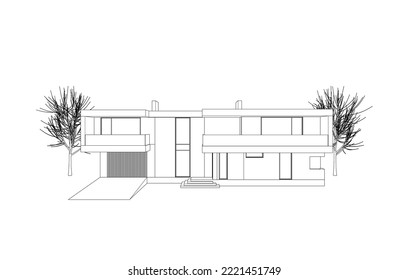 Modern house architectural vector 3d illustration