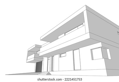 Arquitectura moderna de la casa vectorial 3d ilustración