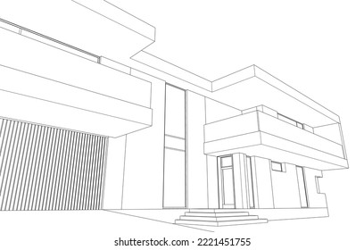Arquitectura moderna de la casa vectorial 3d ilustración