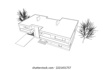 Moderne Hausarchitektur, Vektorgrafik 3D