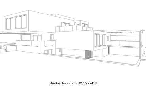 Modern house architecture 3d illustration