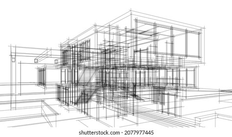 Modern house architecture 3d illustration