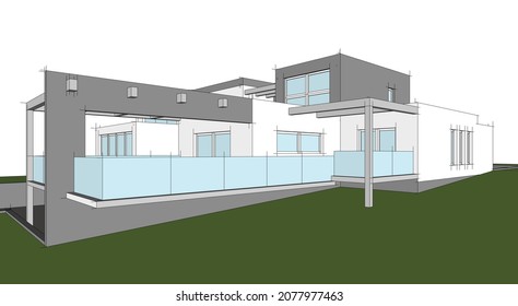 Modern house architecture 3d illustration