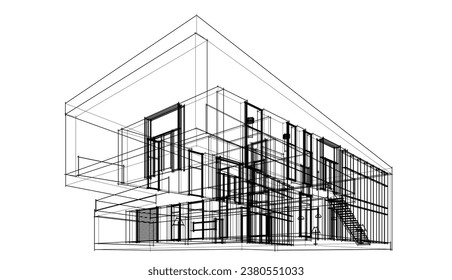 Modern house architecture 3d sketch