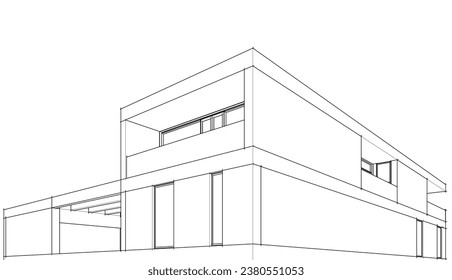 Modern house architecture 3d sketch