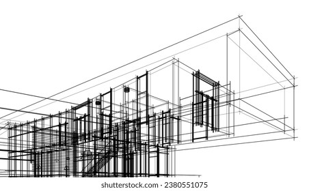 Modern house architecture 3d sketch