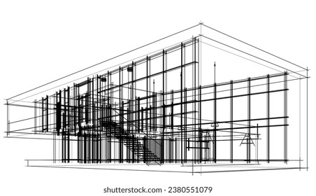 Modern house architecture 3d sketch