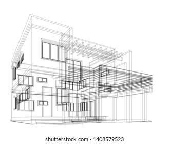 Modern House Architecture 3D, Ilustración vectorial
