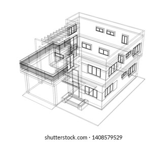 modern house architecture 3d, vector illustration