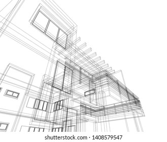 modern house architecture 3d, vector illustration