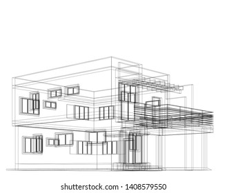 modern house architecture 3d, vector illustration