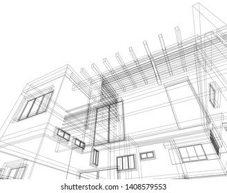 modern house architecture 3d, vector illustration