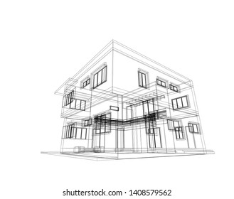modern house architecture 3d, vector illustration