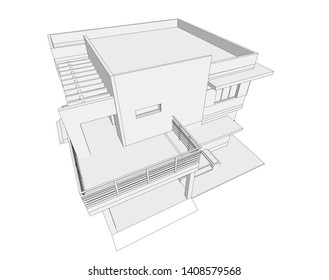 modern house architecture 3d, vector illustration