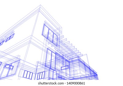 modern house architecture 3d, vector illustration