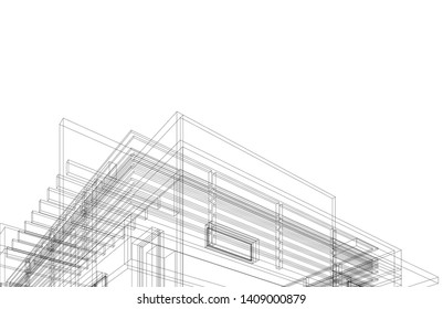 modern house architecture 3d, vector illustration