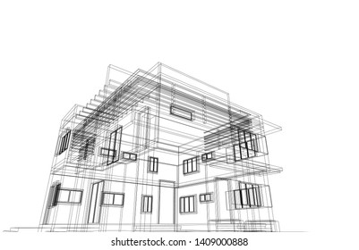 modern house architecture 3d, vector illustration