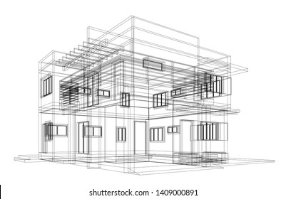 modern house architecture 3d, vector illustration