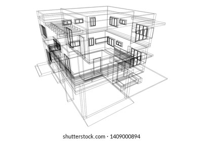 modern house architecture 3d, vector illustration