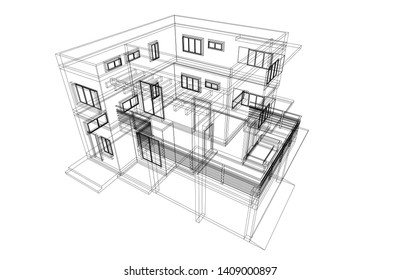 modern house architecture 3d, vector illustration