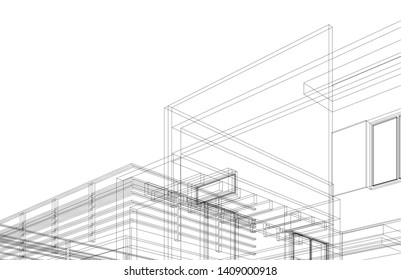 modern house architecture 3d, vector illustration