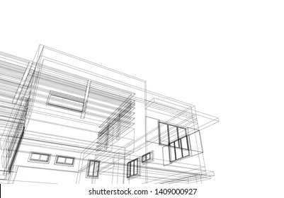 modern house architecture 3d, vector illustration