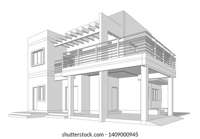 modern house architecture 3d, vector illustration