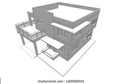 modern house architecture 3d, vector illustration