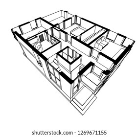 modern house architecture vector 3d illustration