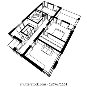 modern house architecture vector 3d illustration