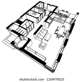 modern house architecture vector 3d illustration