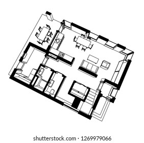 modern house architecture vector 3d illustration