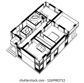 modern house architecture vector 3d illustration