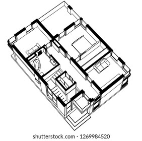 modern house architecture vector 3d illustration