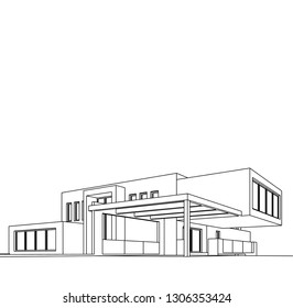 modern house architecture, vector 3d illustration
