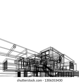 modern house architecture, vector 3d illustration