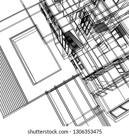 modern house architecture, vector 3d illustration