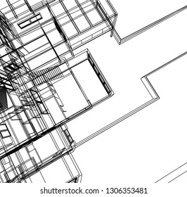 modern house architecture, vector 3d illustration