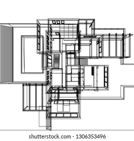 modern house architecture, vector 3d illustration