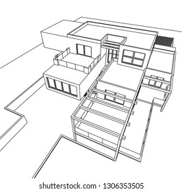 modern house architecture, vector 3d illustration