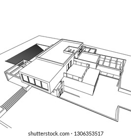 modern house architecture, vector 3d illustration