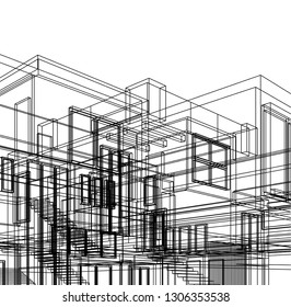 modern house architecture, vector 3d illustration