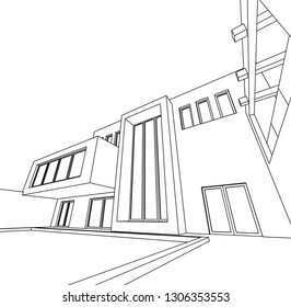 modern house architecture, vector 3d illustration