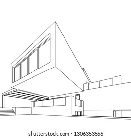 modern house architecture, vector 3d illustration