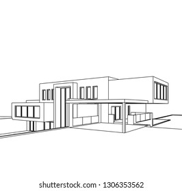 modern house architecture, vector 3d illustration