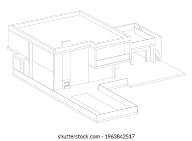 modern house architecture vector 3d illustration