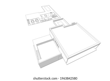 modern house architecture vector 3d illustration
