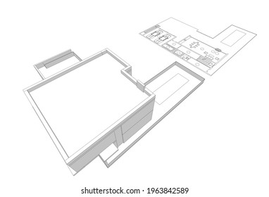 modern house architecture vector 3d illustration