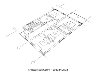 modern house architecture vector 3d illustration